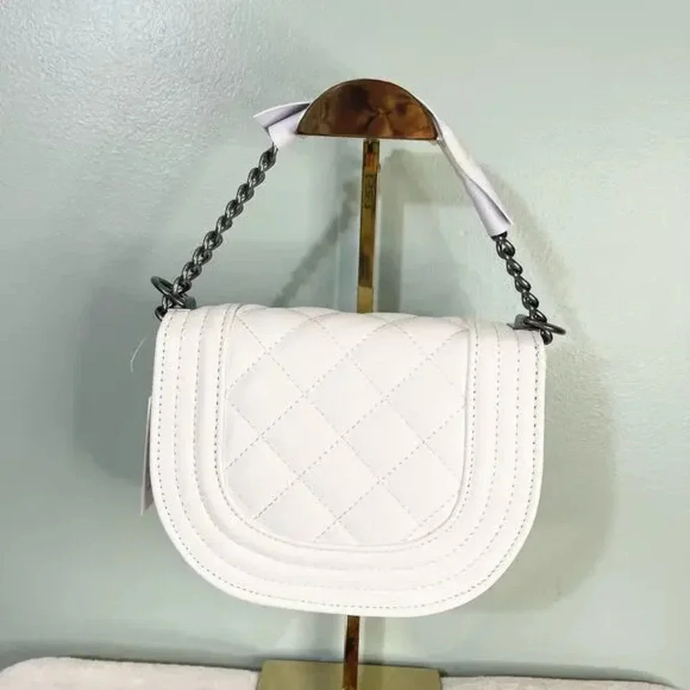 White Hardshell Quilted Convertible Shoulder Crossbody Bag Faux Leather NWT - Picture 5 of 8